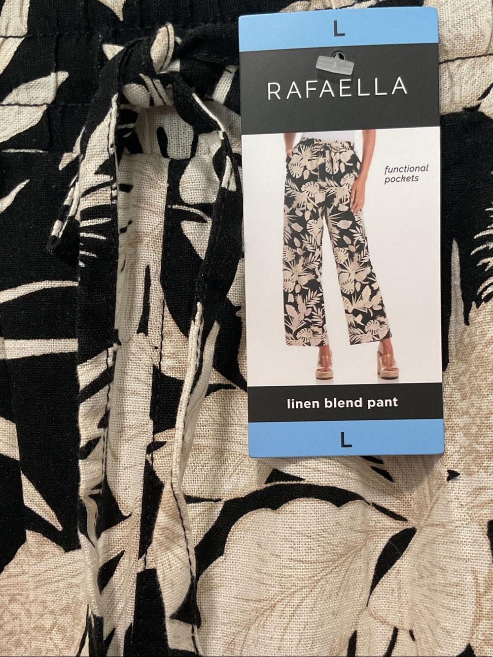 Rafaella Black and Cream Tropical Wide-Leg Pull-On Pants - Picture 2 of 6